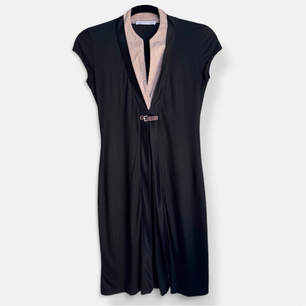 Fabiana Filippi Black Dress Leather Detail Italian Modal Mako Cotton Minimalist